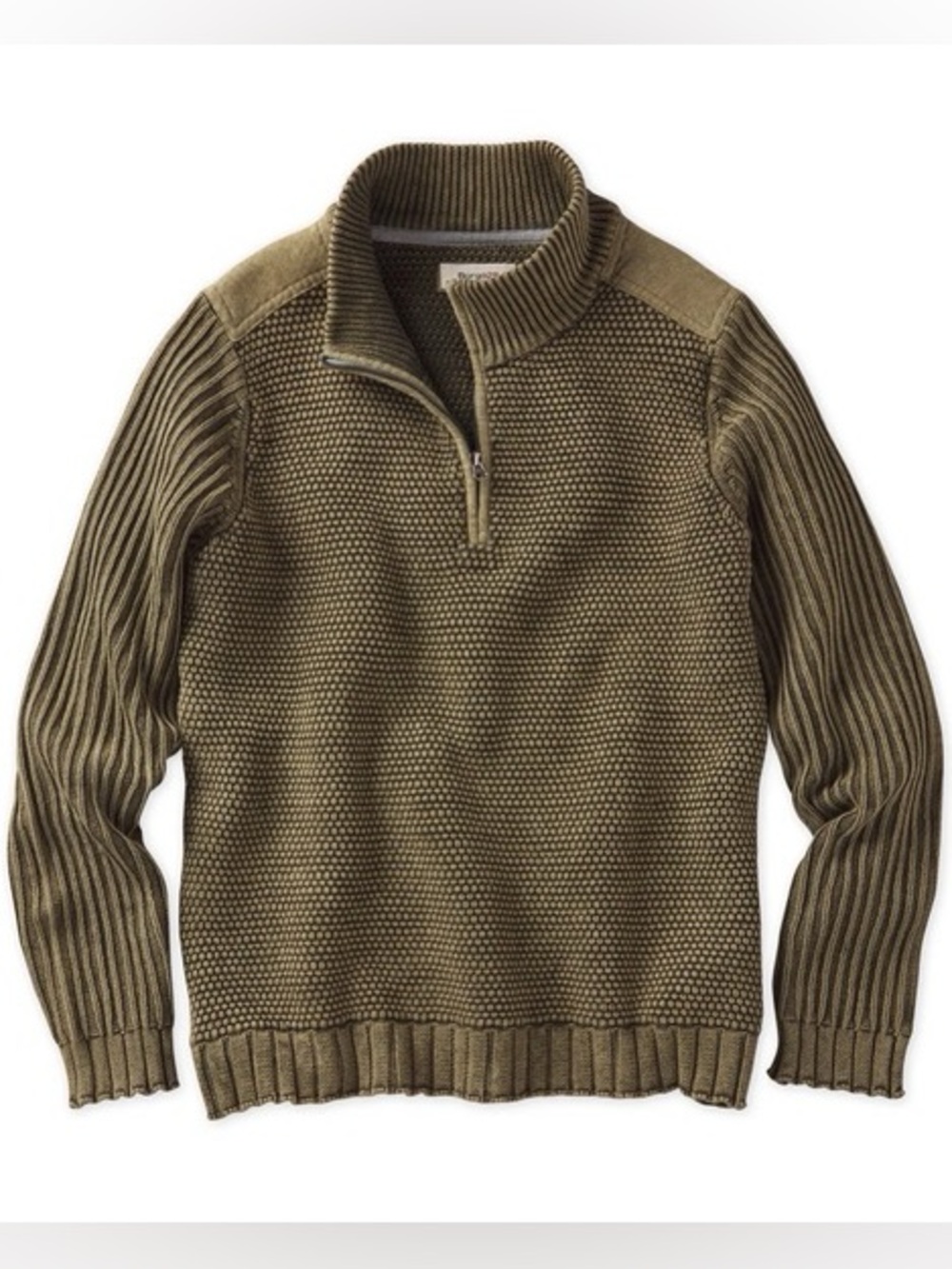 Borgo28 Stone Washed Quarter Zip Mockneck Slub Cotton Sweater